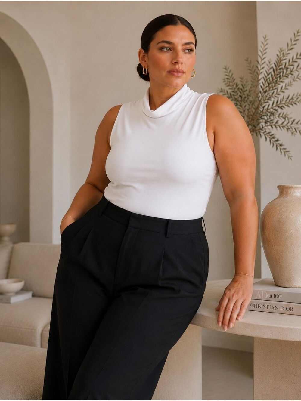Smash + Tess Sleeveless Mock Neck Bodysuit White 2XL Minimalist Stretch